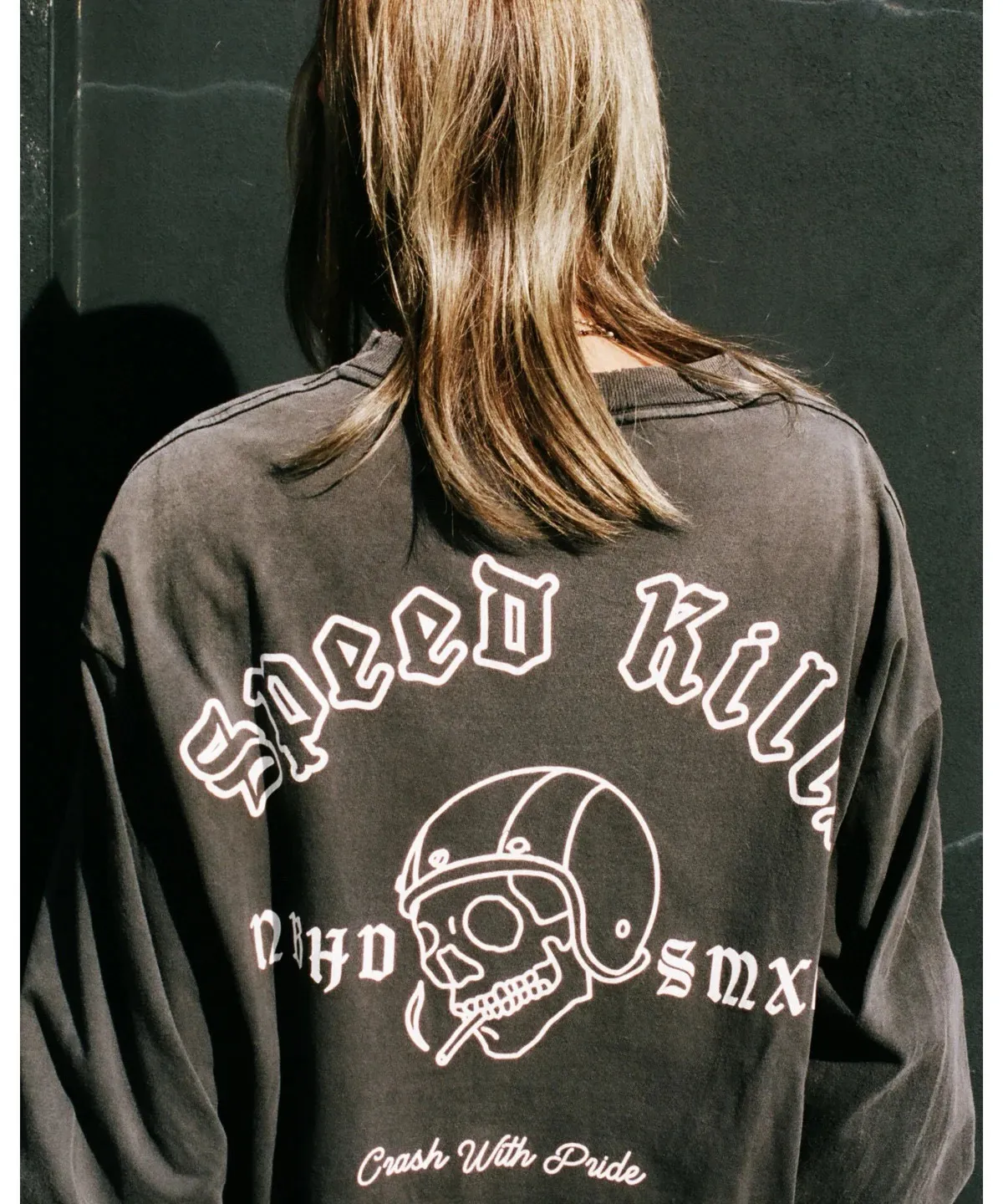 SAINT Mxxxxxx × NEIGHBORHOOD STHD . LS TEE SPEED KILLS/BLK Skull Helmet Long Sleeves Washed Black S-XL Cylindrical Cloth Ready-Made Assute Dyeing Heavy Washing Water Fading Handmade Splashed Ink Holes Simulate Natural Fading and Old Effects Correct Version Customized NBHD Co-branded Accessories Top Purchasing Level